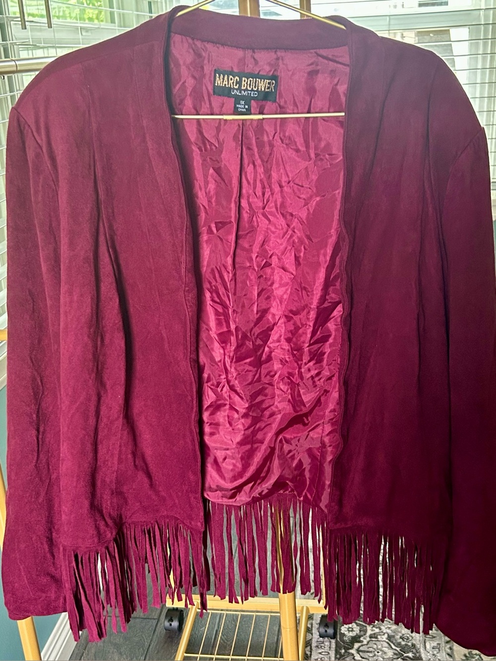 Marc Bouwer Plum Fringe Open-Front Suede Jacket 1X New without tags